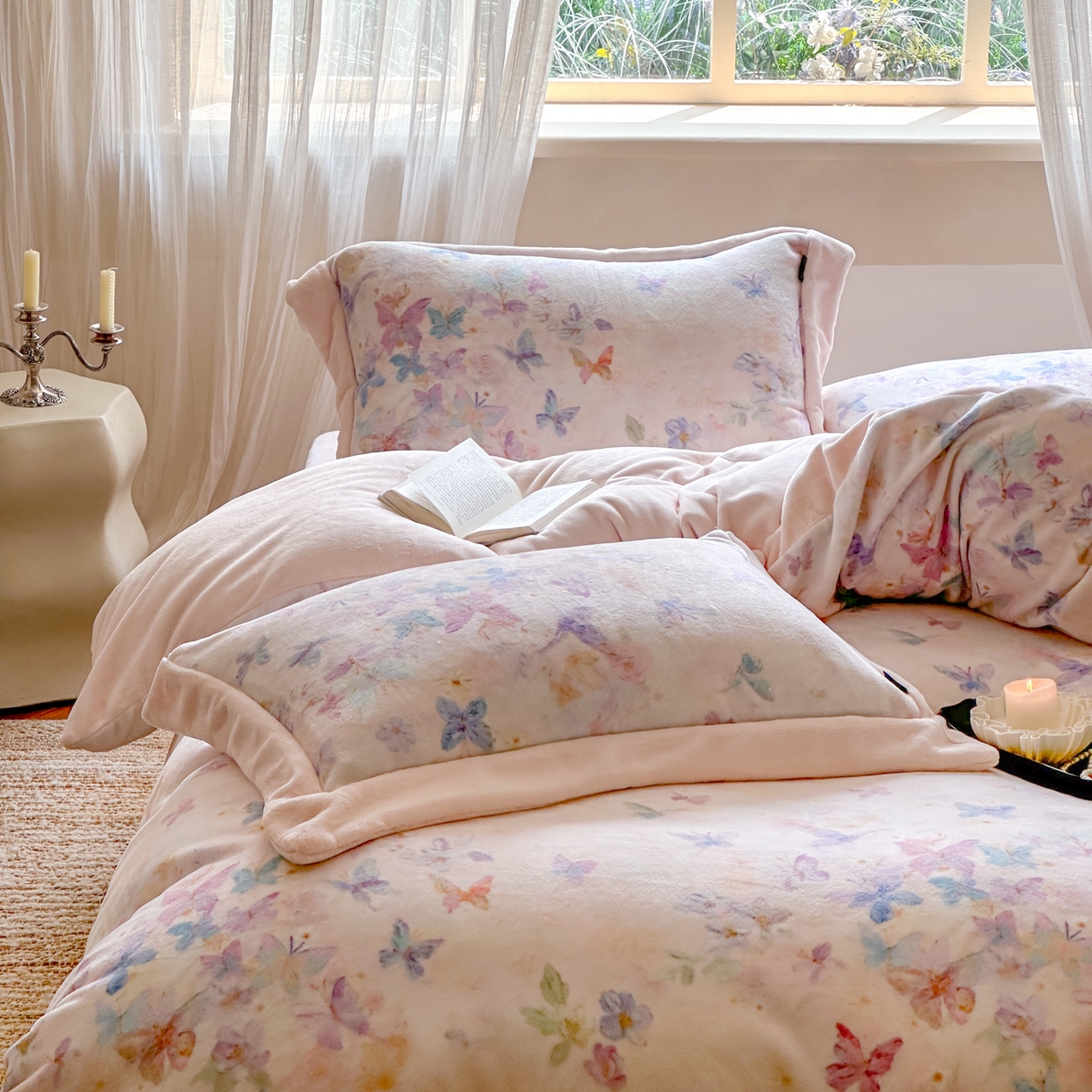 91家纺网 家纺一手货源 找家纺 云栖家居 2025秋冬新款加厚立体消光牛奶绒四件套-迷蝶 迷蝶-玉