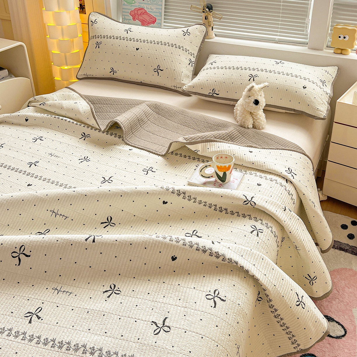 91家纺网 家纺一手货源 找家纺 （总）暖芯优选 2025新款木棉印花床盖三件套