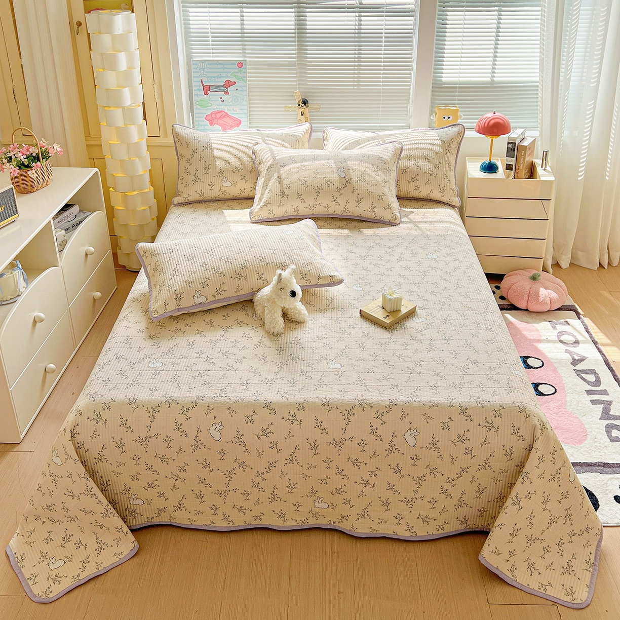 91家纺网 家纺一手货源 找家纺 （总）暖芯优选 2025新款木棉印花床盖三件套