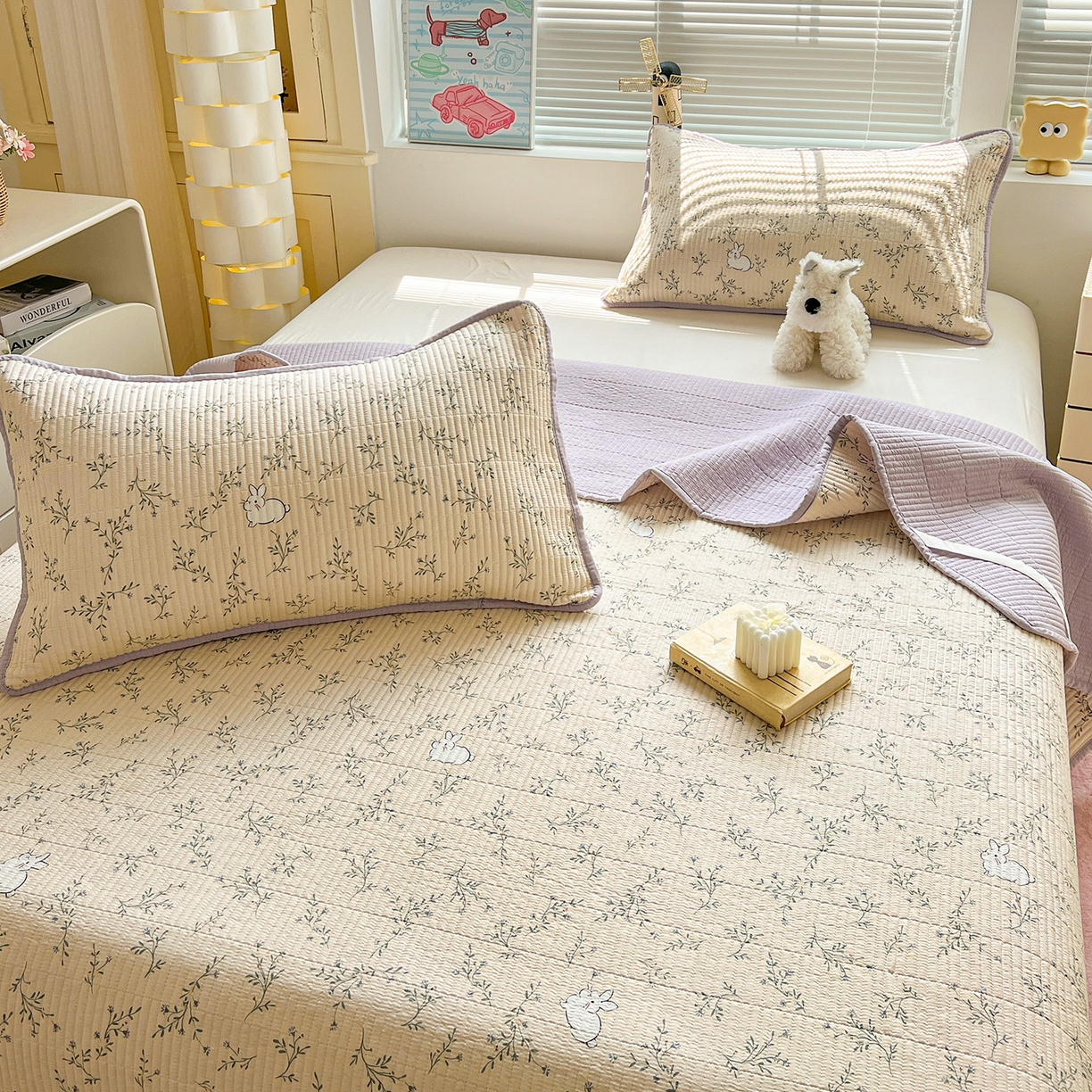 91家纺网 家纺一手货源 找家纺 暖芯优选 2025新款木棉双层纱ins少女心可爱系加厚豆豆冬被四件套床盖三件套暖梦系列（小红书推荐） 花花兔兔