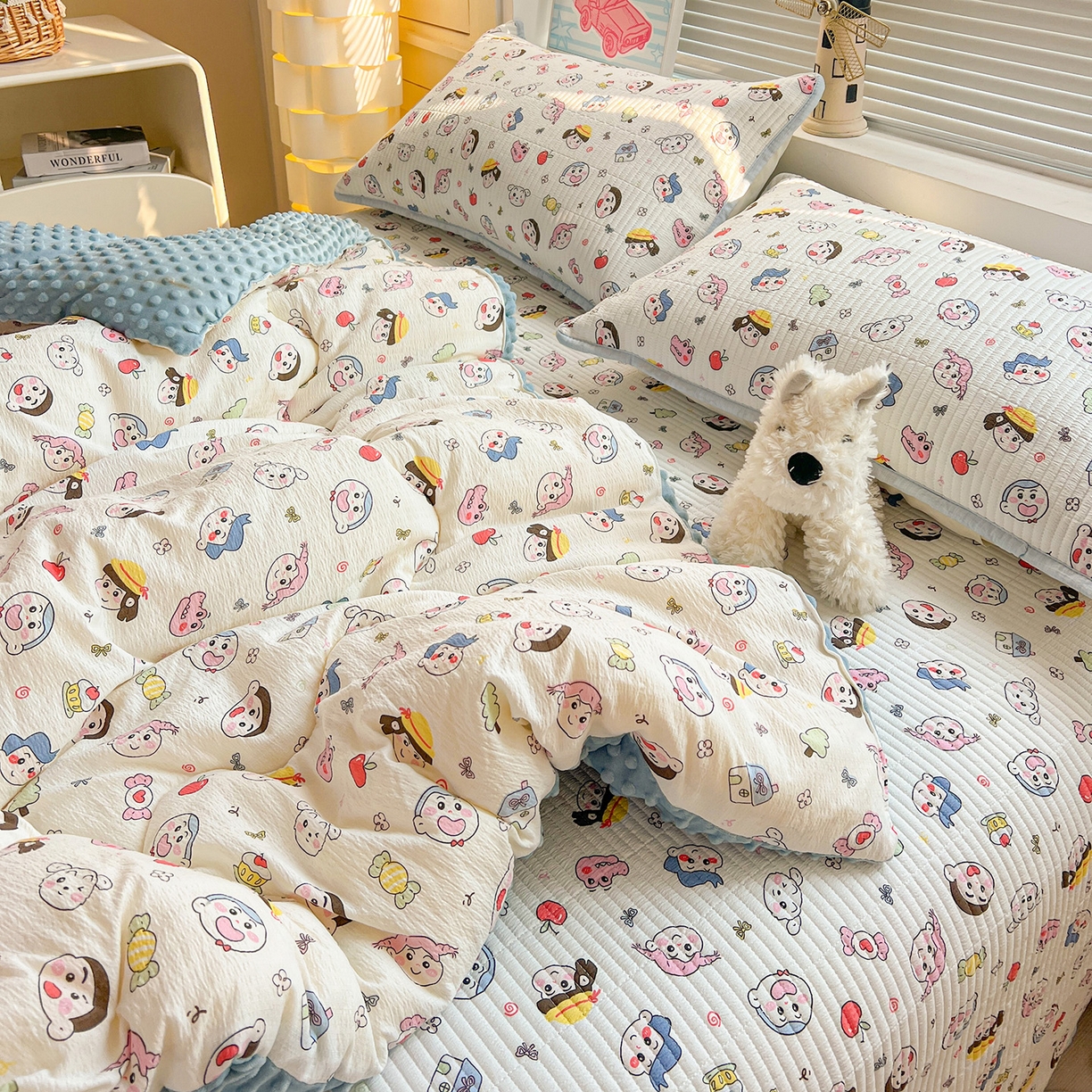 暖芯优选 2025新款木棉双层纱ins少女心可爱系加厚豆豆冬被四件套床盖三件套暖梦系列（小红书推荐） 快乐小新