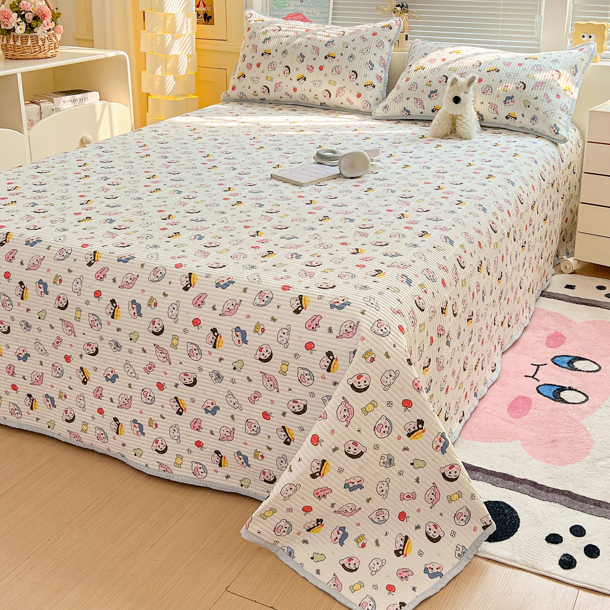 91家纺网 家纺一手货源 找家纺 暖芯优选 2025新款木棉双层纱ins少女心可爱系加厚豆豆冬被四件套床盖三件套暖梦系列（小红书推荐） 快乐小新