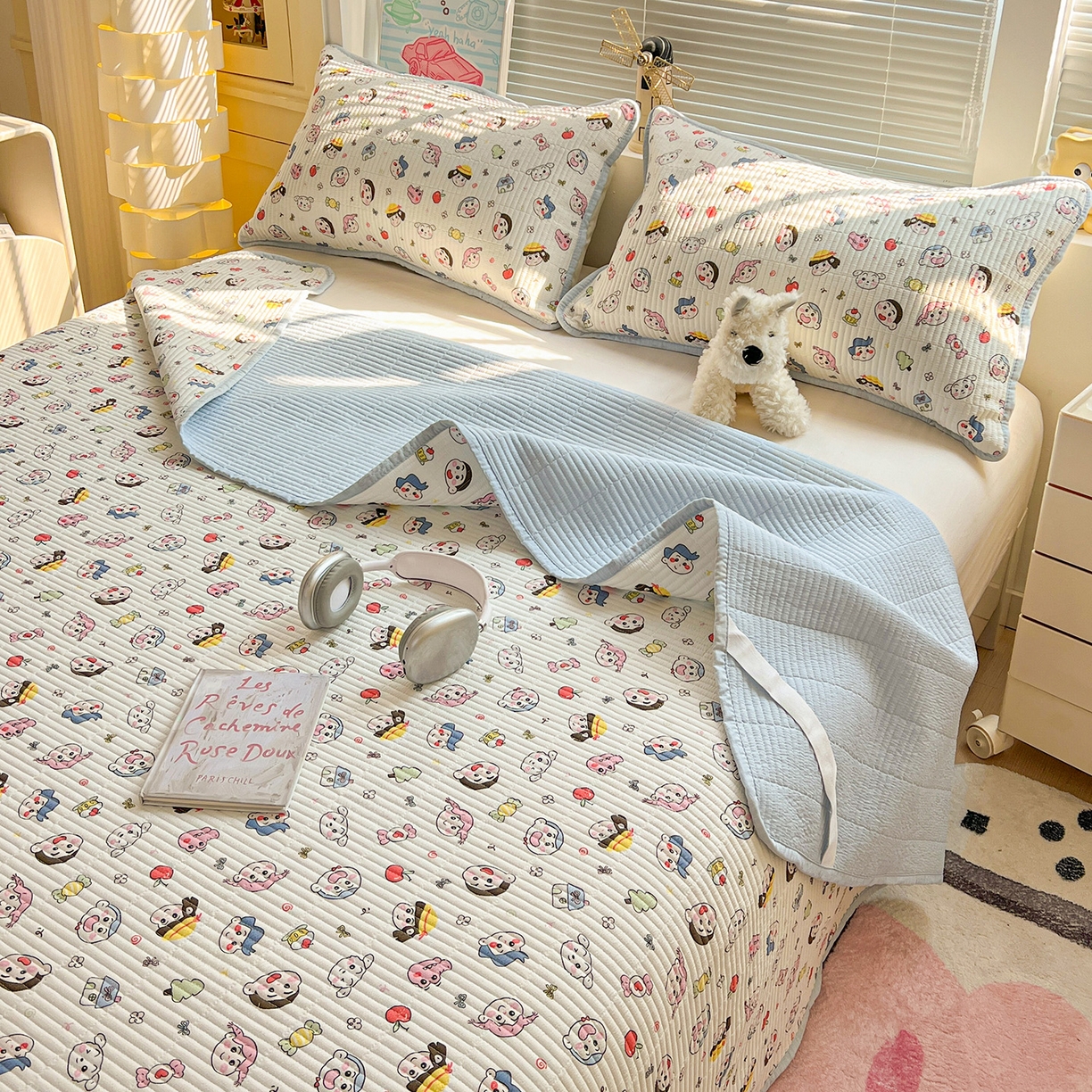 91家纺网 家纺一手货源 找家纺 暖芯优选 2025新款木棉双层纱ins少女心可爱系加厚豆豆冬被四件套床盖三件套暖梦系列（小红书推荐） 快乐小新