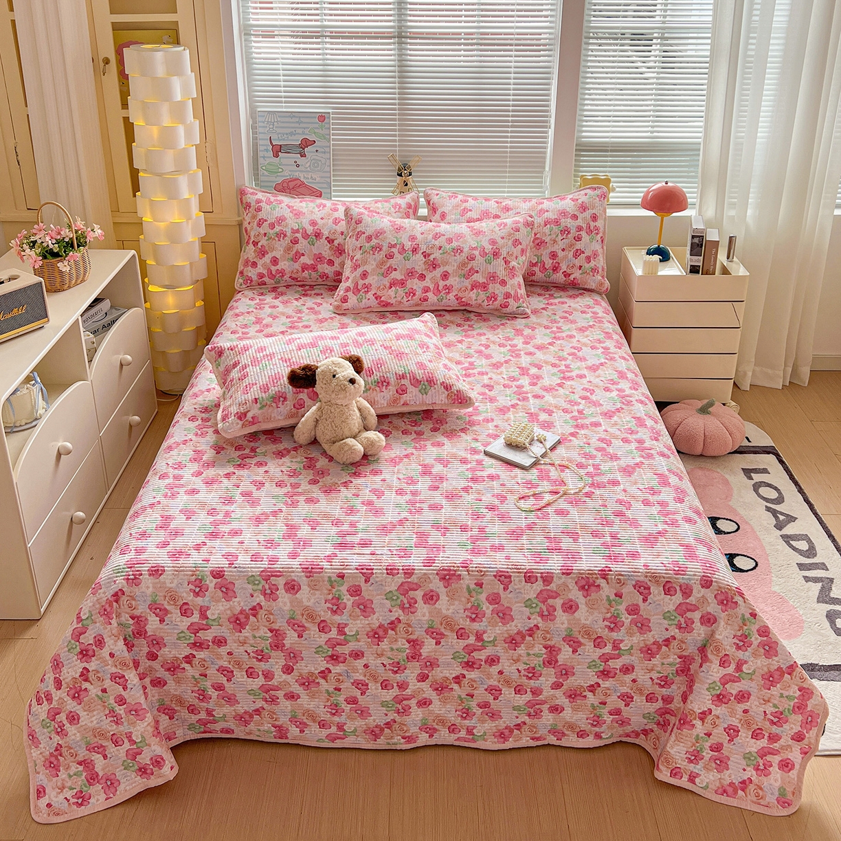 暖芯优选 2025新款木棉印花床盖三件套 十里桃花