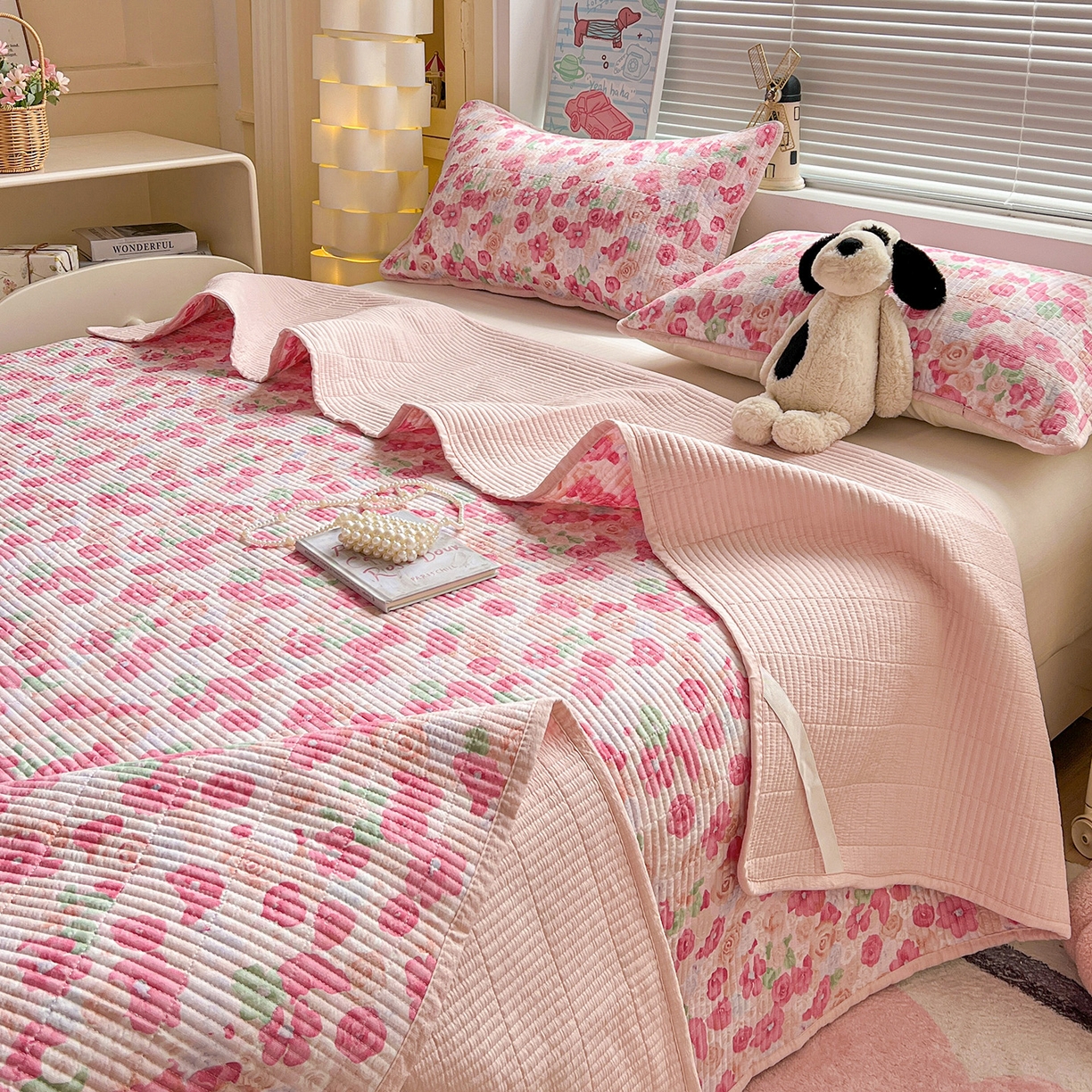 91家纺网 家纺一手货源 找家纺 暖芯优选 2025新款木棉印花床盖三件套 十里桃花