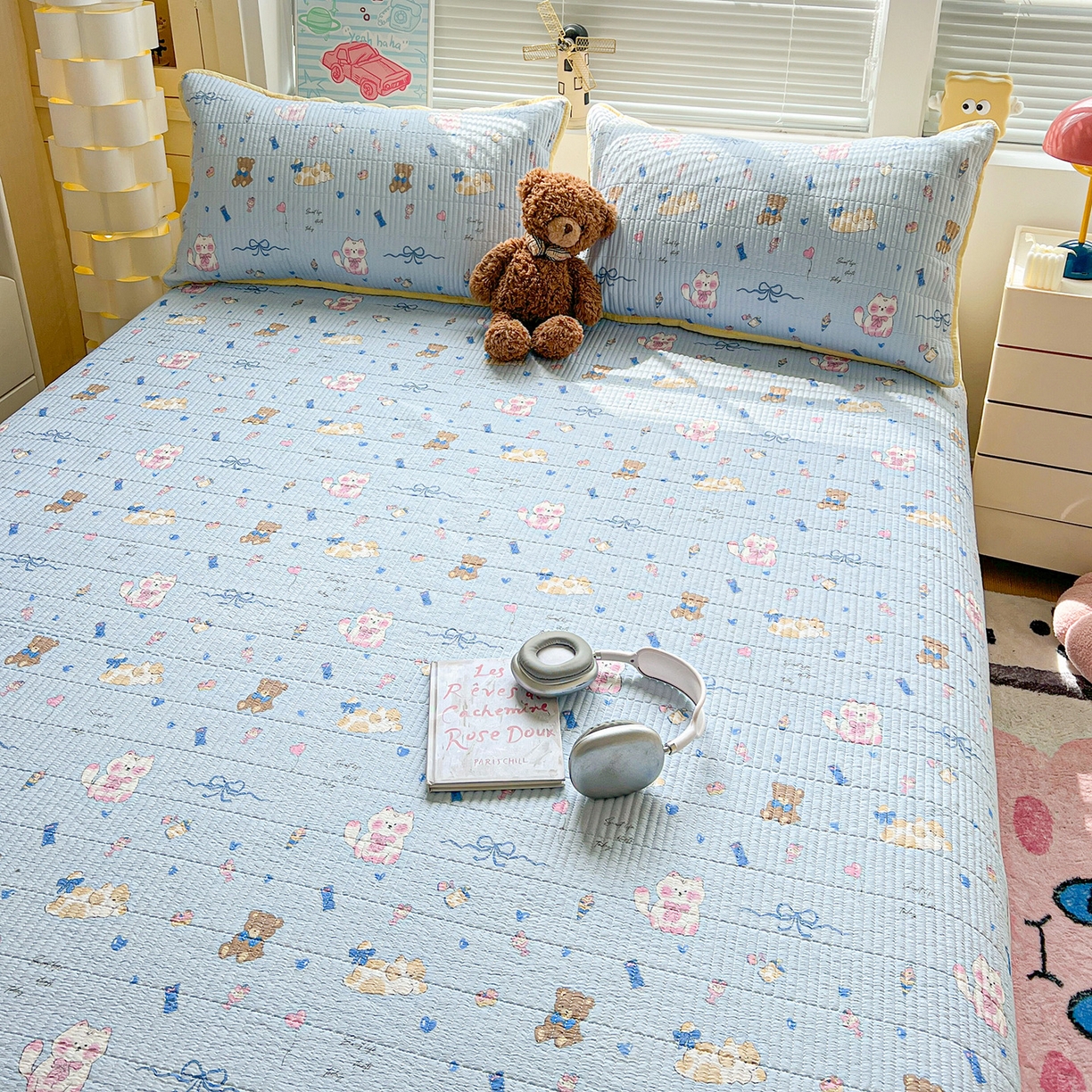 91家纺网 家纺一手货源 找家纺 暖芯优选 2025新款木棉印花床盖三件套 童话世界