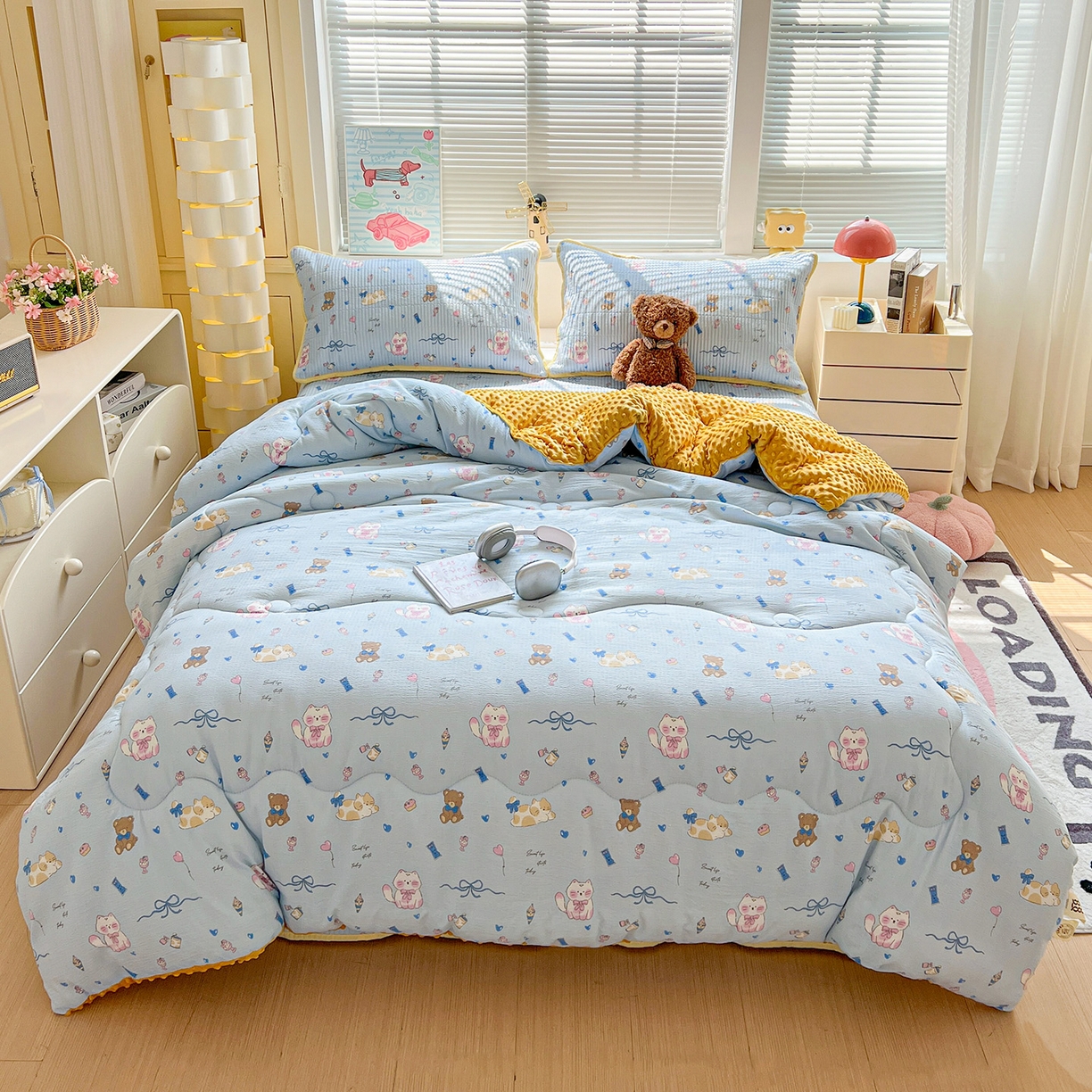 91家纺网 家纺一手货源 找家纺 暖芯优选 2025新款木棉印花床盖三件套 童话世界