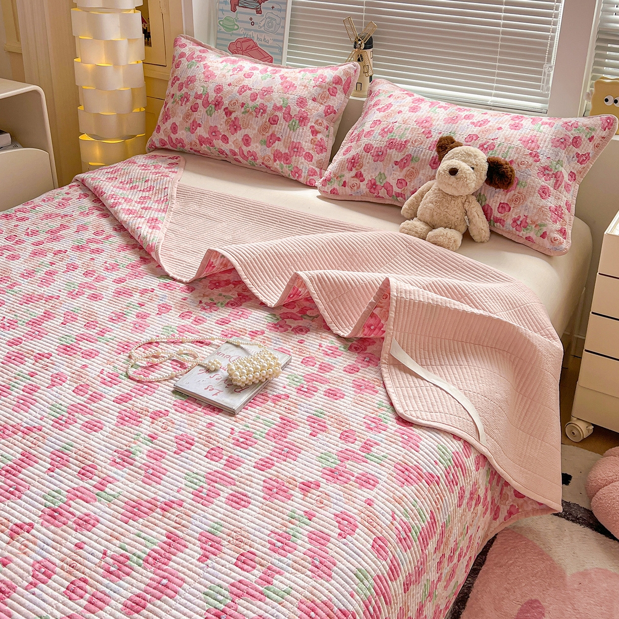 91家纺网 家纺一手货源 找家纺 暖芯优选 2025新款木棉双层纱ins少女心可爱系加厚豆豆冬被四件套床盖三件套暖梦系列（小红书推荐） 十里桃花