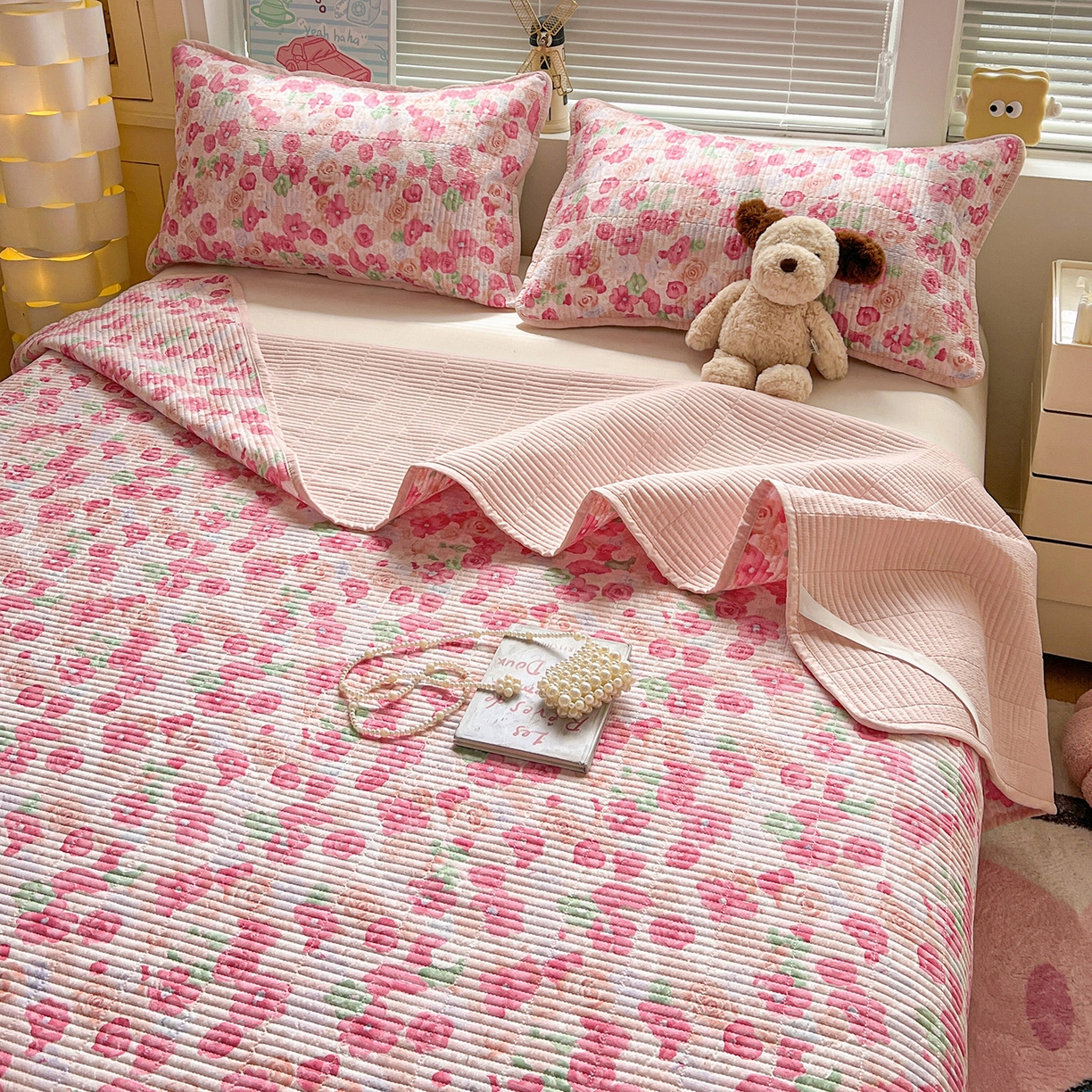 91家纺网 家纺一手货源 找家纺 暖芯优选 2025新款木棉双层纱ins少女心可爱系加厚豆豆冬被四件套床盖三件套暖梦系列（小红书推荐） 十里桃花