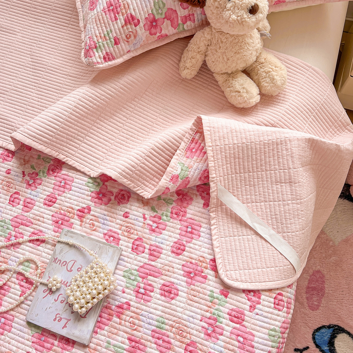 91家纺网 家纺一手货源 找家纺 暖芯优选 2025新款木棉双层纱ins少女心可爱系加厚豆豆冬被四件套床盖三件套暖梦系列（小红书推荐） 十里桃花