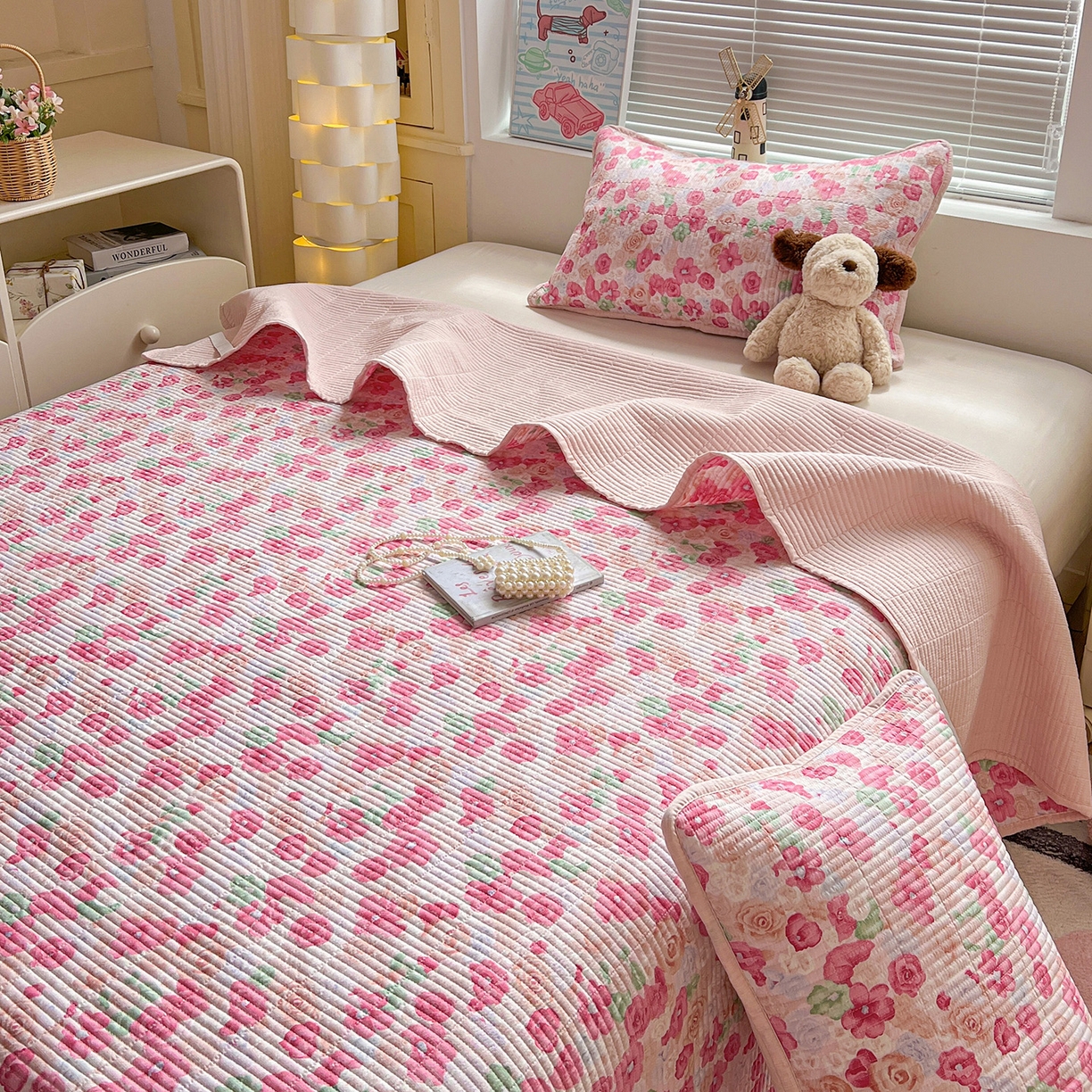 91家纺网 家纺一手货源 找家纺 暖芯优选 2025新款木棉双层纱ins少女心可爱系加厚豆豆冬被四件套床盖三件套暖梦系列（小红书推荐） 十里桃花