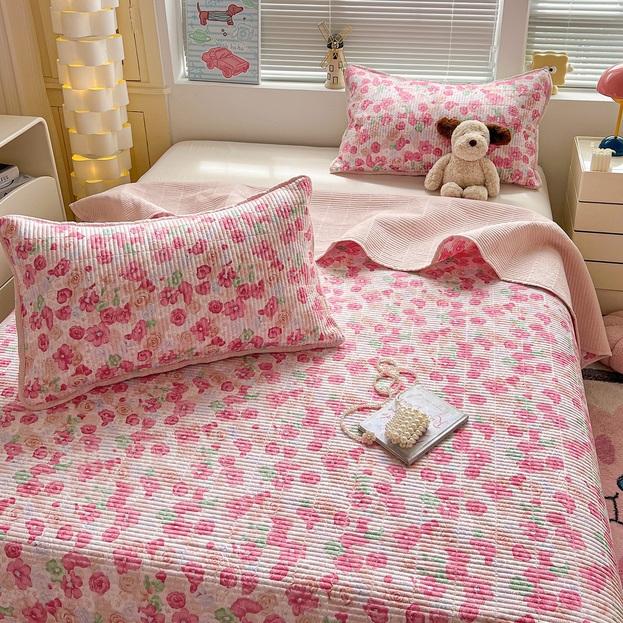 91家纺网 家纺一手货源 找家纺 暖芯优选 2025新款木棉双层纱ins少女心可爱系加厚豆豆冬被四件套床盖三件套暖梦系列（小红书推荐） 十里桃花