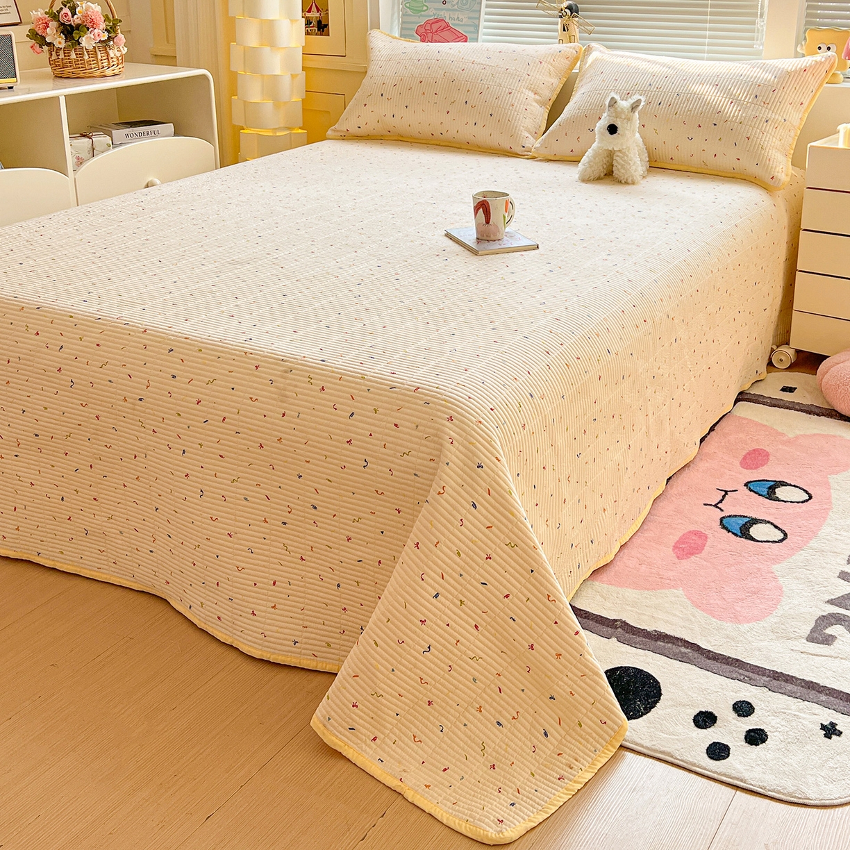 91家纺网 家纺一手货源 找家纺 暖芯优选 2025新款木棉印花床盖三件套 音乐篇章