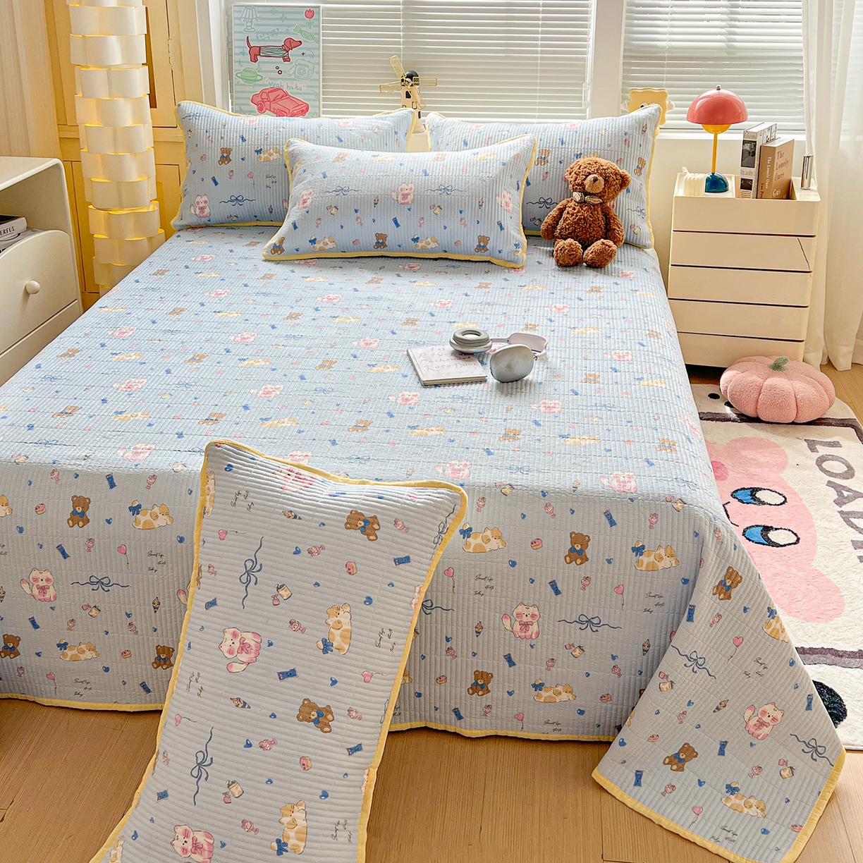 91家纺网 家纺一手货源 找家纺 暖芯优选 2025新款木棉双层纱ins少女心可爱系加厚豆豆冬被四件套床盖三件套暖梦系列（小红书推荐） 童话世界