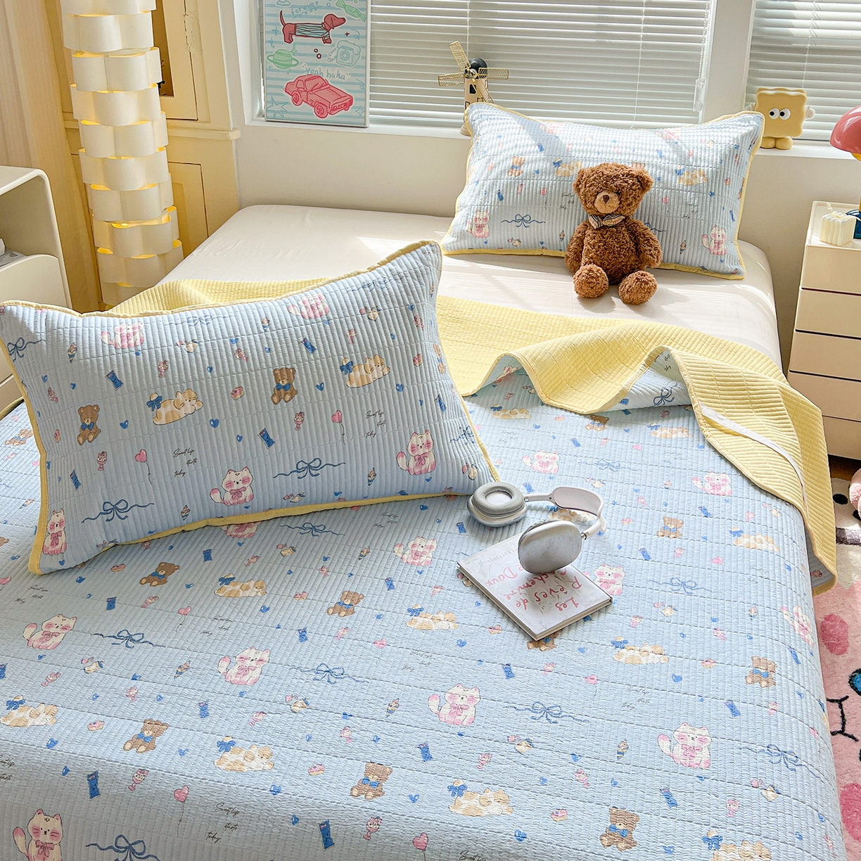 91家纺网 家纺一手货源 找家纺 暖芯优选 2025新款木棉双层纱ins少女心可爱系加厚豆豆冬被四件套床盖三件套暖梦系列（小红书推荐） 童话世界