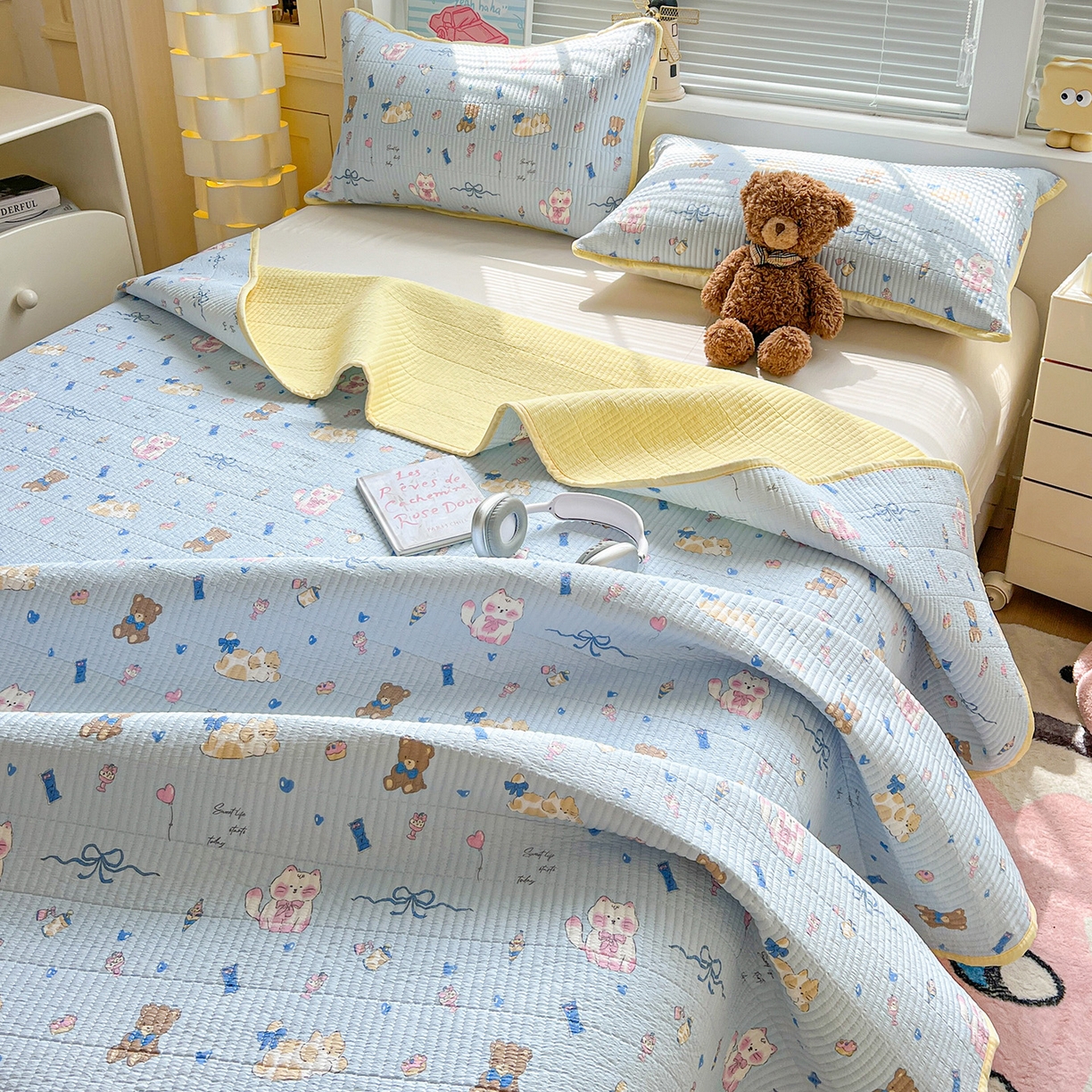 91家纺网 家纺一手货源 找家纺 暖芯优选 2025新款木棉双层纱ins少女心可爱系加厚豆豆冬被四件套床盖三件套暖梦系列（小红书推荐） 童话世界