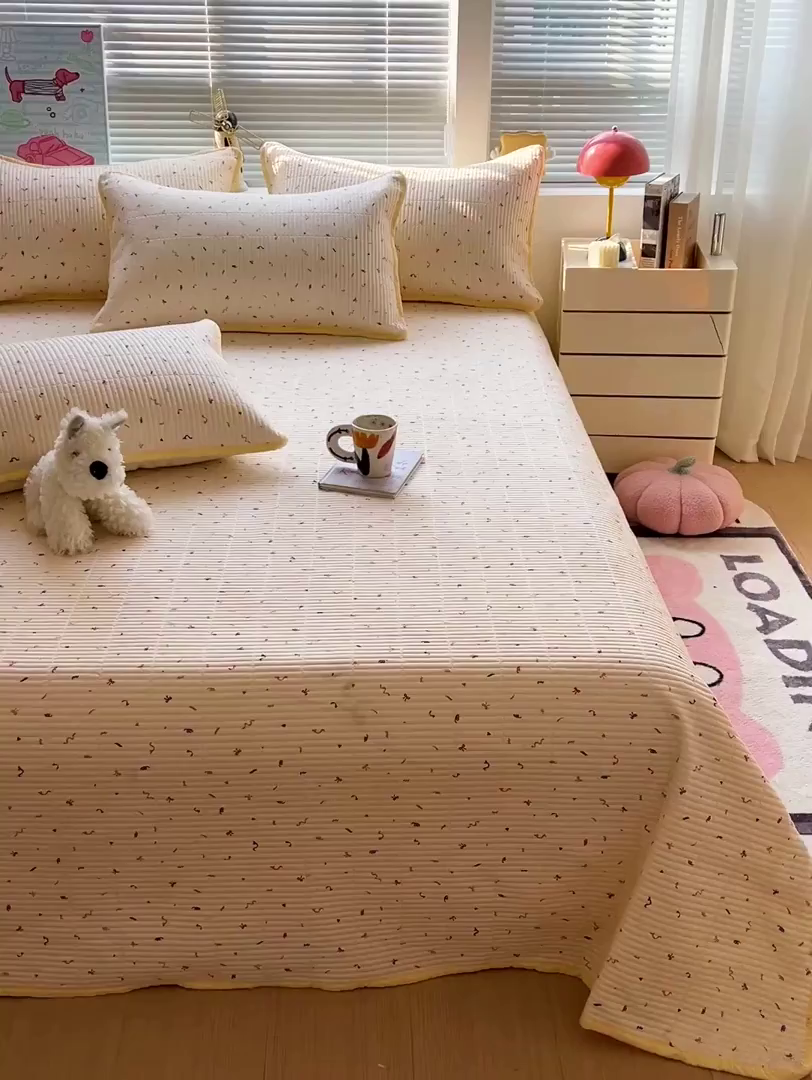 91家纺网 家纺一手货源 找家纺 暖芯优选 2025新款木棉印花床盖三件套 音乐篇章