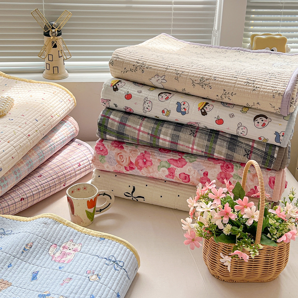 91家纺网 家纺一手货源 找家纺 暖芯优选 2025新款木棉印花床盖三件套 组合