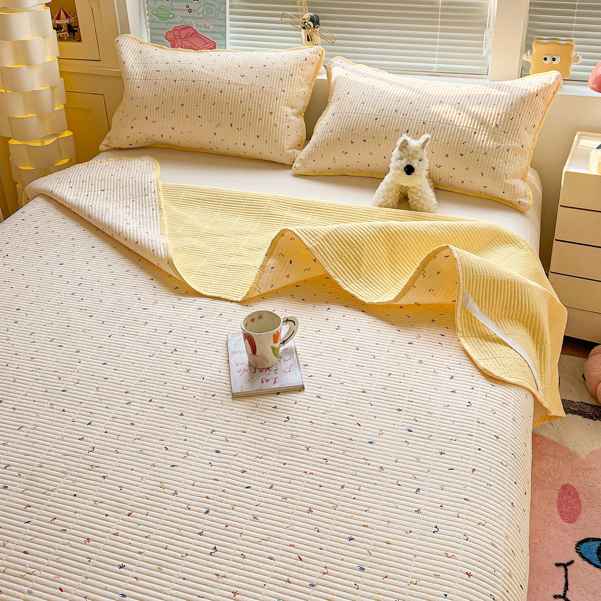 91家纺网 家纺一手货源 找家纺 暖芯优选 2025新款木棉双层纱ins少女心可爱系加厚豆豆冬被四件套床盖三件套暖梦系列（小红书推荐） 音乐篇章