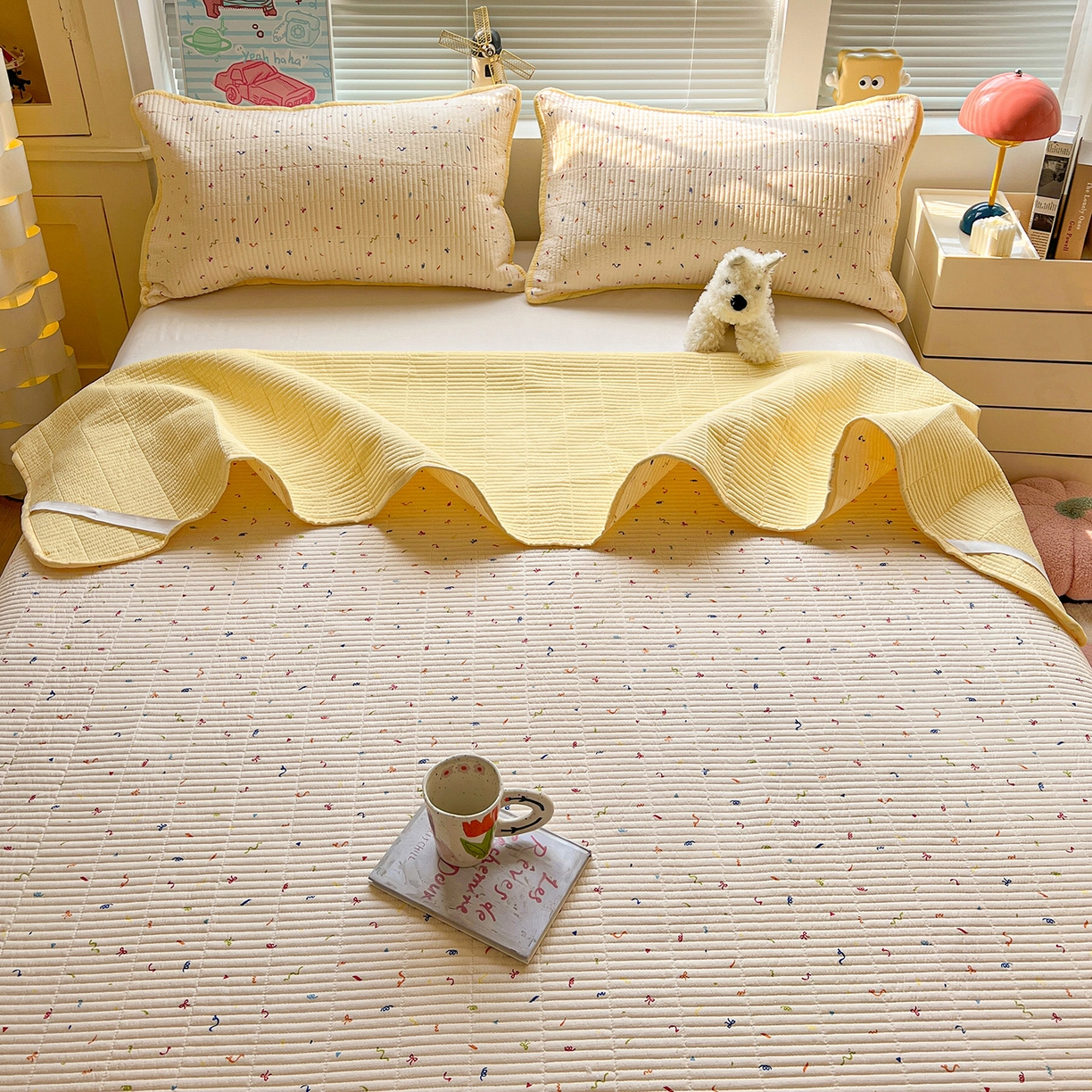 91家纺网 家纺一手货源 找家纺 暖芯优选 2025新款木棉双层纱ins少女心可爱系加厚豆豆冬被四件套床盖三件套暖梦系列（小红书推荐） 音乐篇章