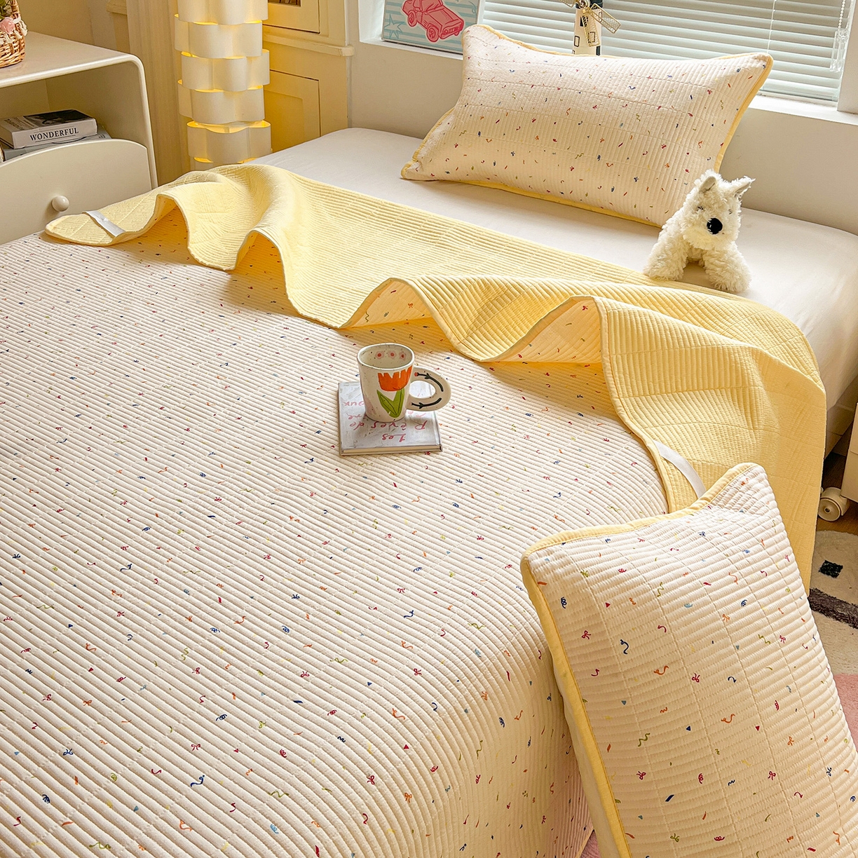 91家纺网 家纺一手货源 找家纺 暖芯优选 2025新款木棉双层纱ins少女心可爱系加厚豆豆冬被四件套床盖三件套暖梦系列（小红书推荐） 音乐篇章