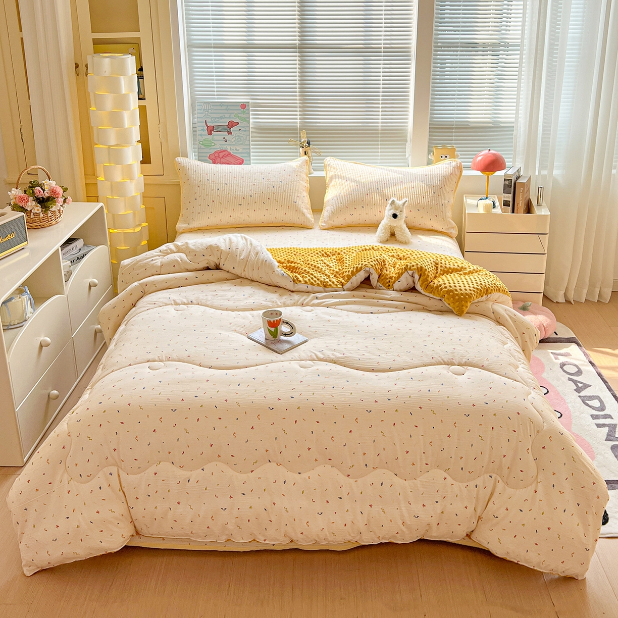 91家纺网 家纺一手货源 找家纺 暖芯优选 2025新款木棉双层纱ins少女心可爱系加厚豆豆冬被四件套床盖三件套暖梦系列（小红书推荐） 音乐篇章