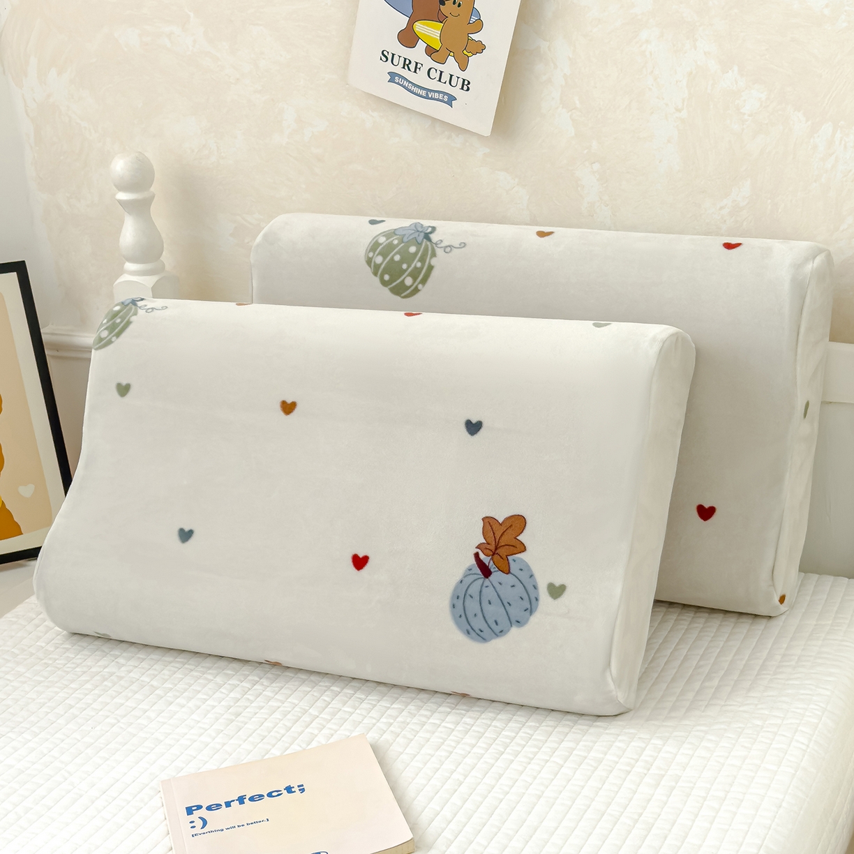 91家纺网 家纺一手货源 找家纺 良佐生活 2025新款宝宝绒乳胶枕套 南瓜派对