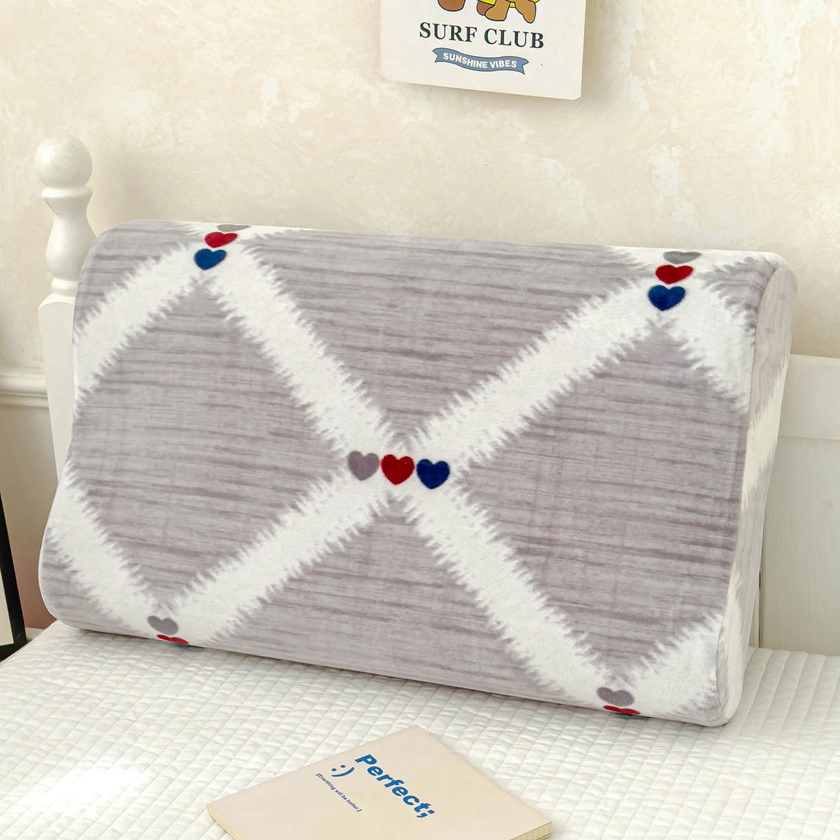 良佐生活 2025新款宝宝绒乳胶枕套 爱心乐园