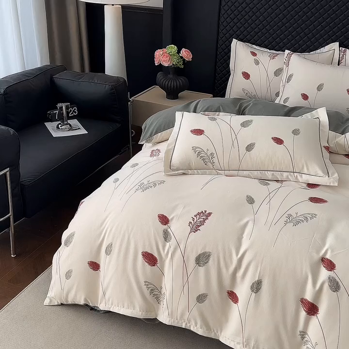 91家纺网 家纺一手货源 找家纺 幸嘉轩 2025新款全棉纯棉喷气加厚磨毛四件套-系列五 夕颜