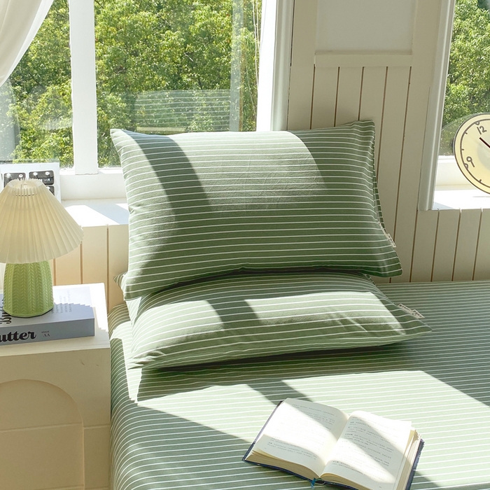 91家纺网 家纺一手货源 找家纺 春皖家纺 2025新款原棉磨毛单枕套 枕套单件-风格一 艾绿条