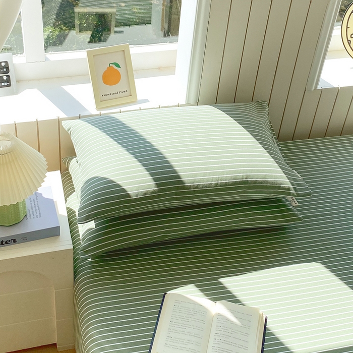 91家纺网 家纺一手货源 找家纺 春皖家纺 2025新款原棉磨毛单枕套 枕套单件-风格一 艾绿条