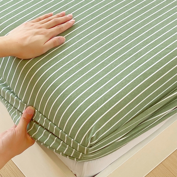 91家纺网 家纺一手货源 找家纺 春皖家纺 2025新款原棉磨毛单床笠 床笠单件-风格一 艾绿条