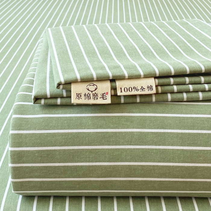 91家纺网 家纺一手货源 找家纺 春皖家纺 2025新款原棉磨毛单床笠 床笠单件-风格一 艾绿条
