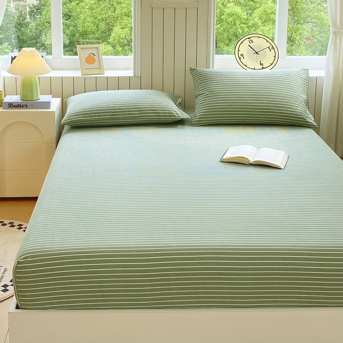 91家纺网 家纺一手货源 找家纺 春皖家纺 2025新款原棉磨毛单床笠 床笠单件-风格一 艾绿条