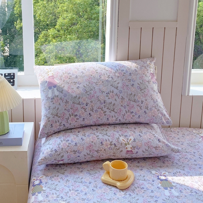 91家纺网 家纺一手货源 找家纺 春皖家纺 2025新款原棉磨毛单枕套 枕套单件-风格一 萌萌兔