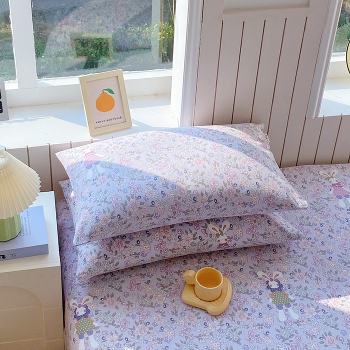 91家纺网 家纺一手货源 找家纺 春皖家纺 2025新款原棉磨毛单枕套 枕套单件-风格一 萌萌兔