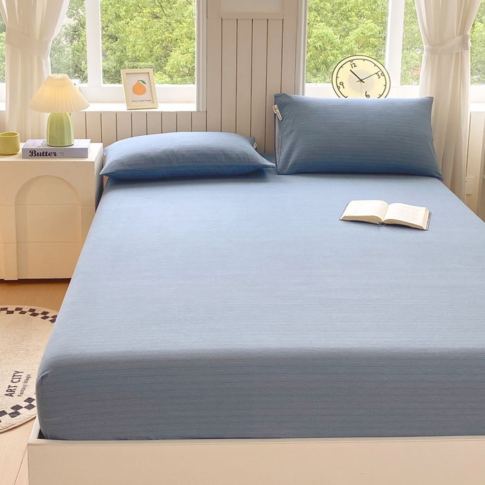 91家纺网 家纺一手货源 找家纺 春皖家纺 2025新款原棉磨毛单床笠 床笠单件-风格一 柏林蓝