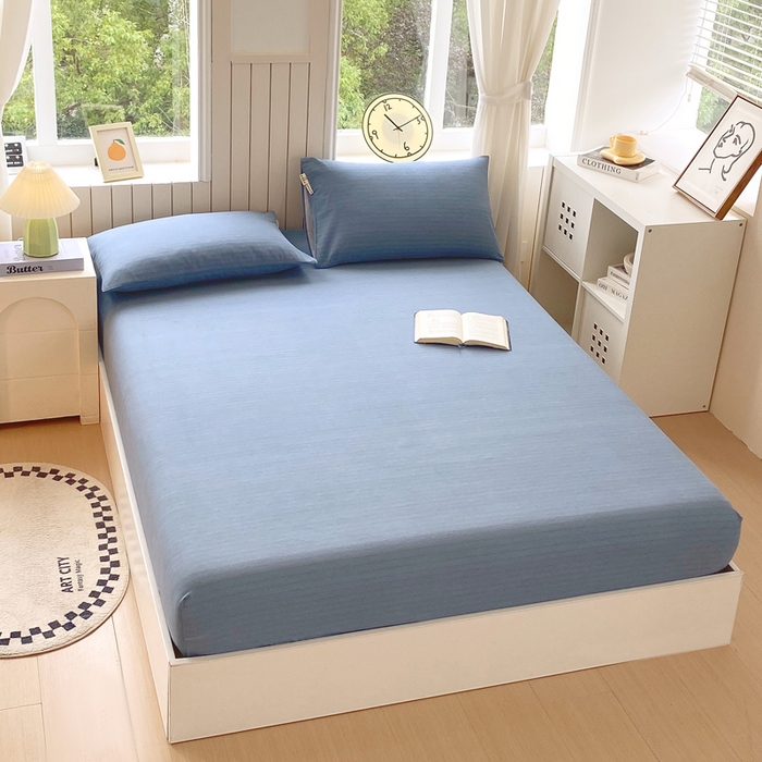 91家纺网 家纺一手货源 找家纺 春皖家纺 2025新款原棉磨毛单床笠 床笠单件-风格一 柏林蓝