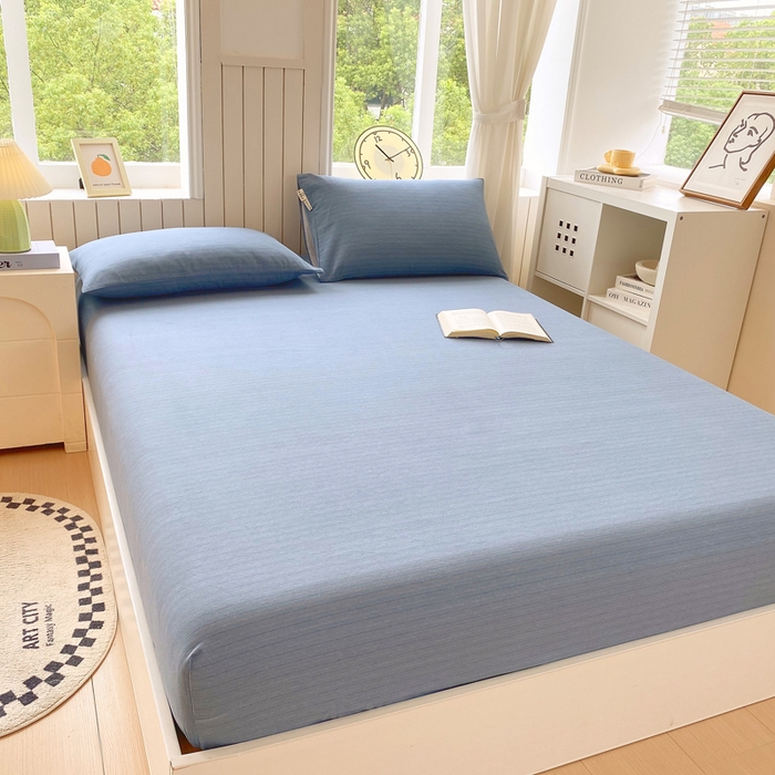 91家纺网 家纺一手货源 找家纺 春皖家纺 2025新款原棉磨毛单床笠 床笠单件-风格一 柏林蓝