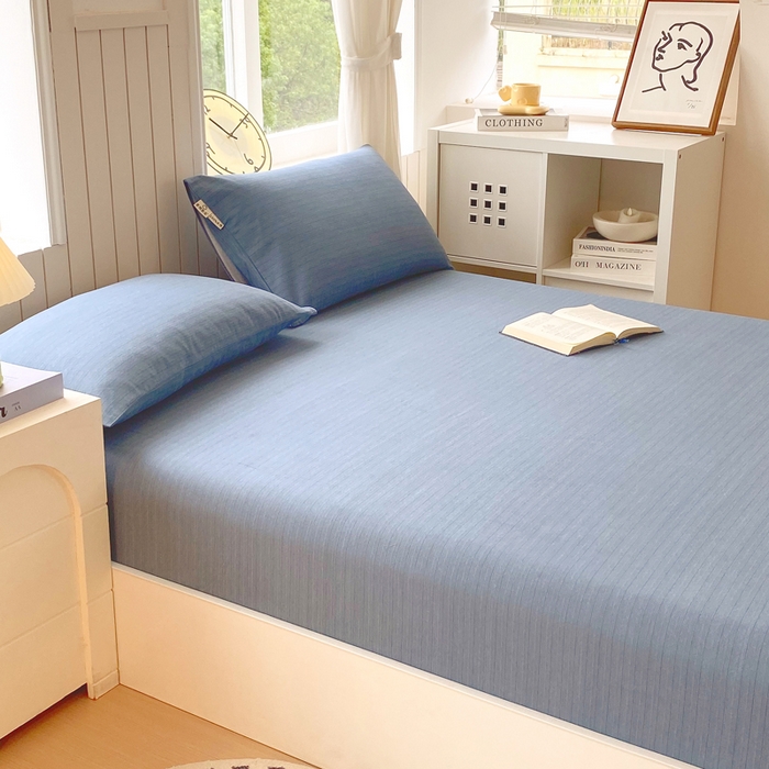 91家纺网 家纺一手货源 找家纺 春皖家纺 2025新款原棉磨毛单床笠 床笠单件-风格一 柏林蓝