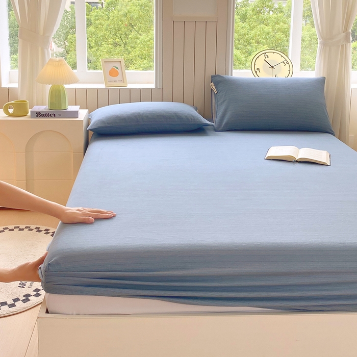 91家纺网 家纺一手货源 找家纺 春皖家纺 2025新款原棉磨毛单床笠 床笠单件-风格一 柏林蓝