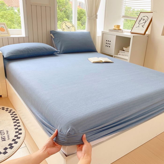 91家纺网 家纺一手货源 找家纺 春皖家纺 2025新款原棉磨毛单床笠 床笠单件-风格一 柏林蓝