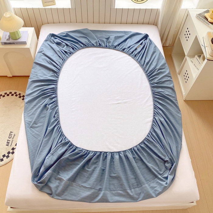 91家纺网 家纺一手货源 找家纺 春皖家纺 2025新款原棉磨毛单床笠 床笠单件-风格一 柏林蓝