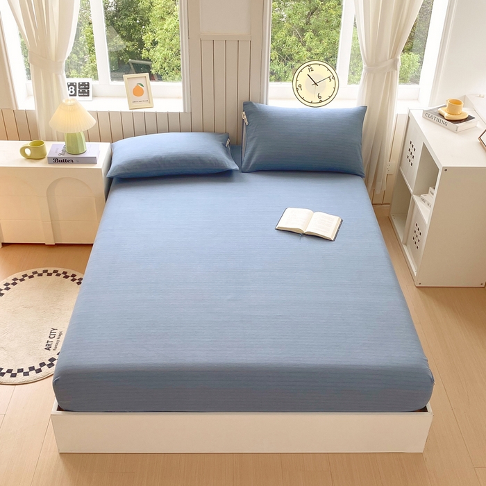 91家纺网 家纺一手货源 找家纺 春皖家纺 2025新款原棉磨毛单床笠 床笠单件-风格一 柏林蓝