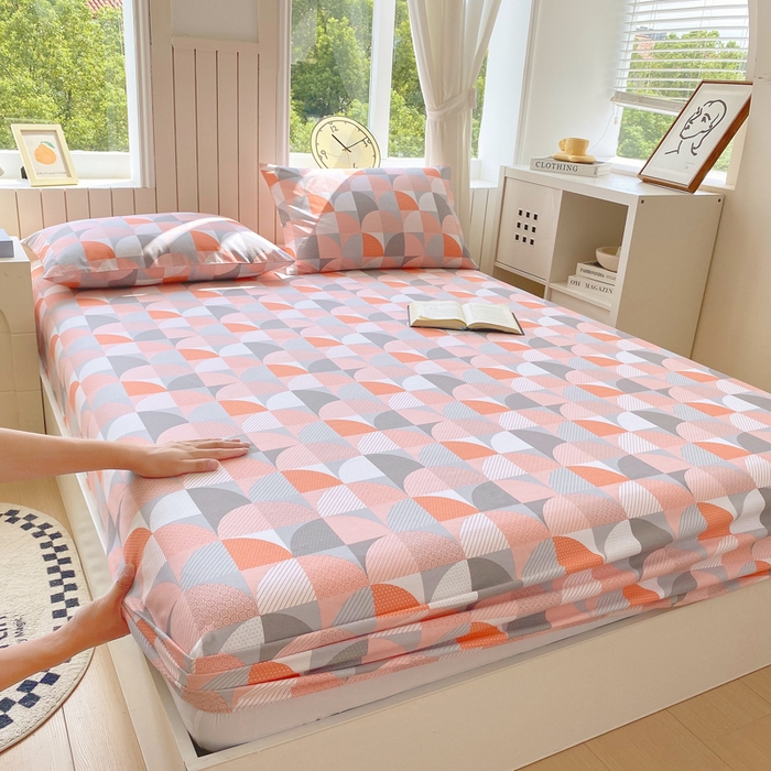 91家纺网 家纺一手货源 找家纺 春皖家纺 2026新款原棉磨毛单床笠 床笠单件-风格一 几何梦