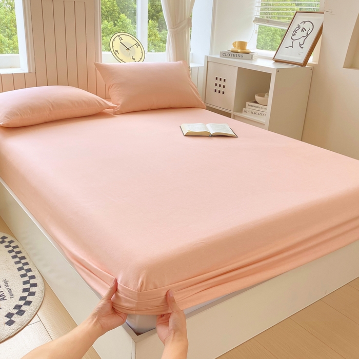 91家纺网 家纺一手货源 找家纺 春皖家纺 2025新款原棉磨毛单床笠 床笠单件-风格一 丽人粉