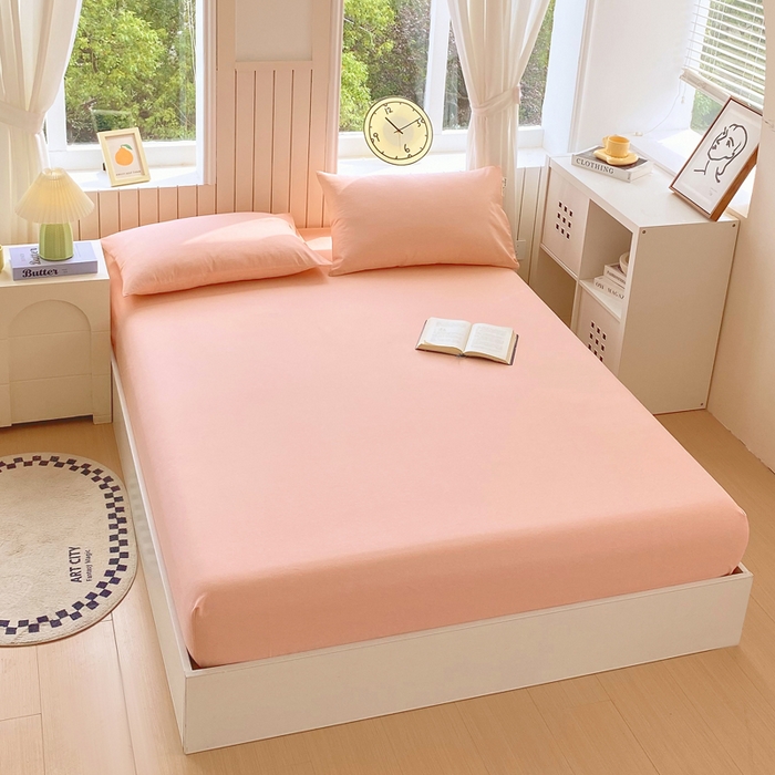 91家纺网 家纺一手货源 找家纺 春皖家纺 2025新款原棉磨毛单床笠 床笠单件-风格一 丽人粉