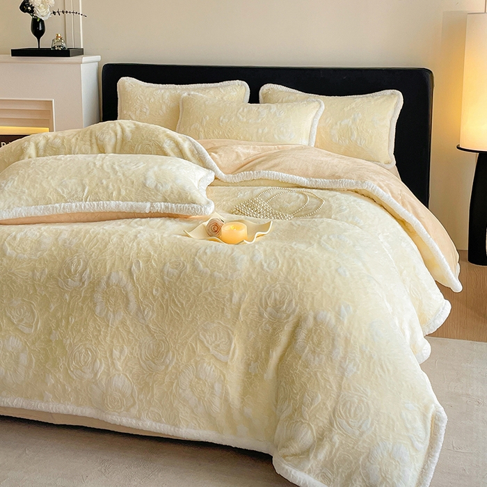 91家纺网 家纺一手货源 找家纺 （总）民新家纺 2025新款立体烂花兔毛包边款四件套