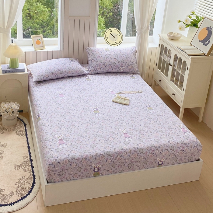 91家纺网 家纺一手货源 找家纺 春皖家纺 2026新款原棉磨毛单床笠 床笠单件-风格一 萌萌兔