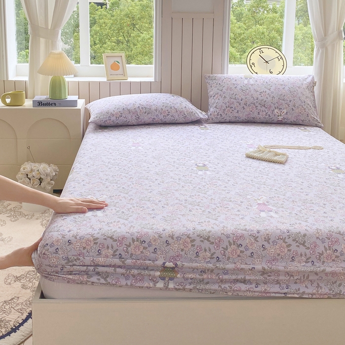 91家纺网 家纺一手货源 找家纺 春皖家纺 2026新款原棉磨毛单床笠 床笠单件-风格一 萌萌兔